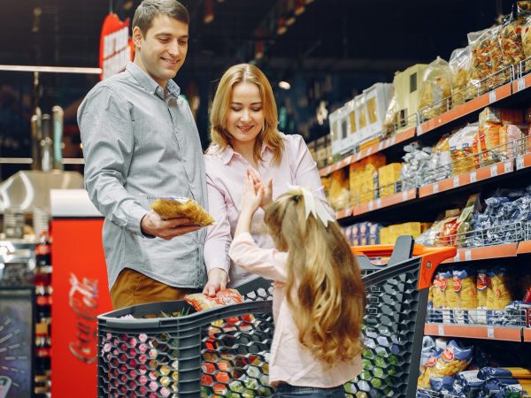 family doing shopping in the grocery store